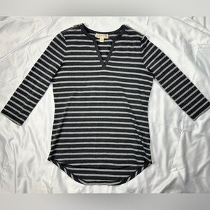 Michael Kors Dark & Light Grey Striped Quarter Sleeve Shirt SM - Silver Zippers